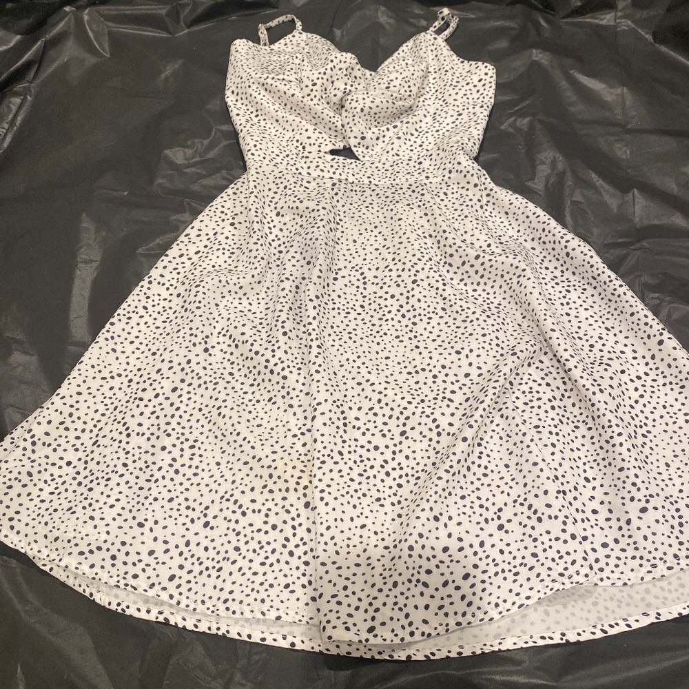 Black and white polkadot sundress.